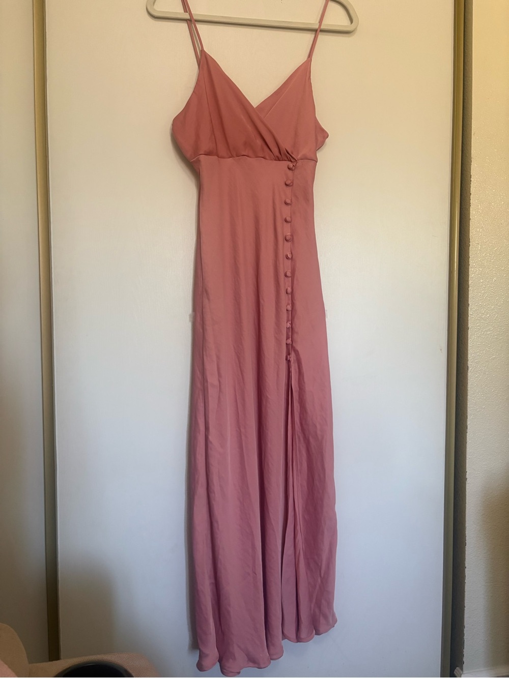 Zara Rose Pink Slip Maxi Dress with Side Button Detail